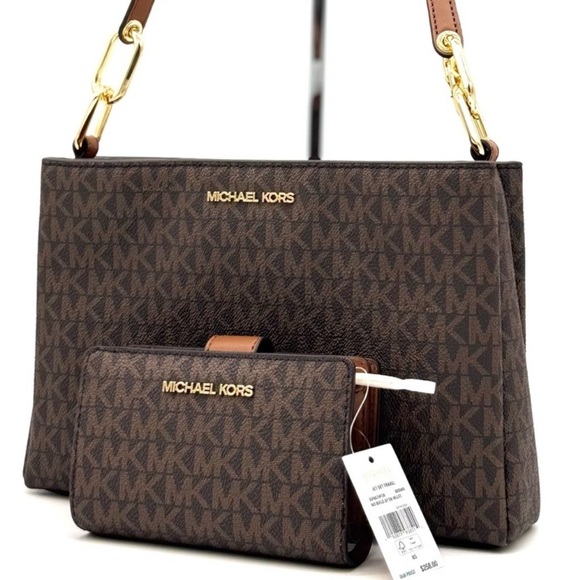 Michael Kors Trisha Triple Compartment Crossbody Bag & Bifold Zip Chain Wallet - Picture 1 of 13